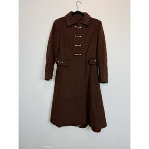 Vintage 70s Youthcraft wool pea coat union made brown buttons snap closure SM